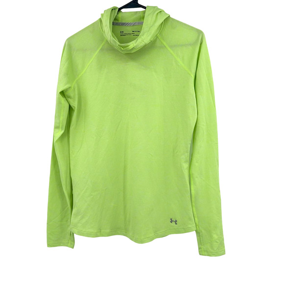 Under Armour size‎ Small fitted heat gear hooded running top shirt green yellow - Picture 1 of 4
